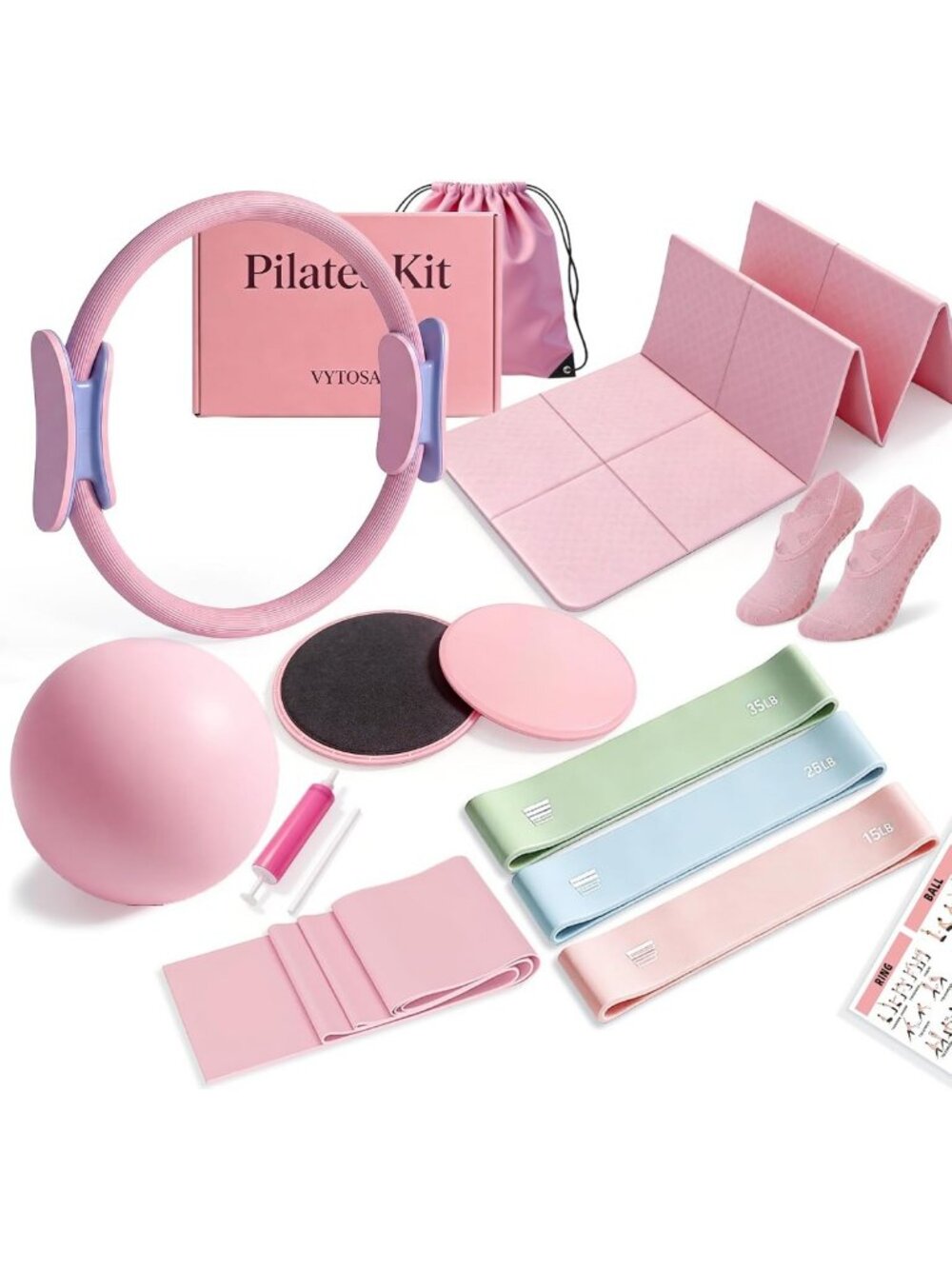 Portable Foldable Pilates Kit – Compact Mat, Ring, Ball & Resistance Bands for